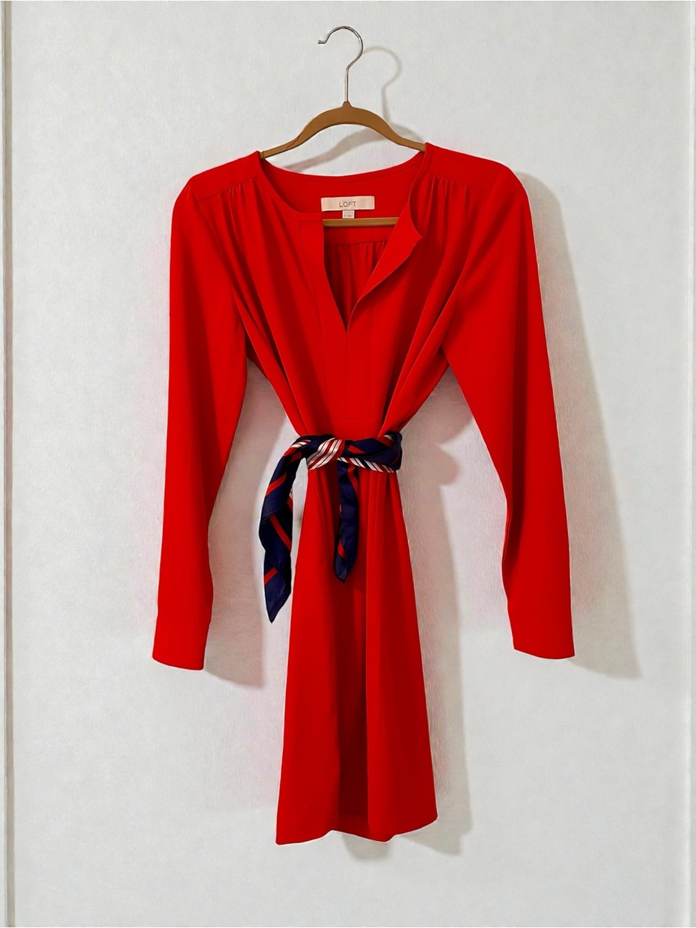 LOFT Vibrant Orangey Red Long Sleeve Midi Dress